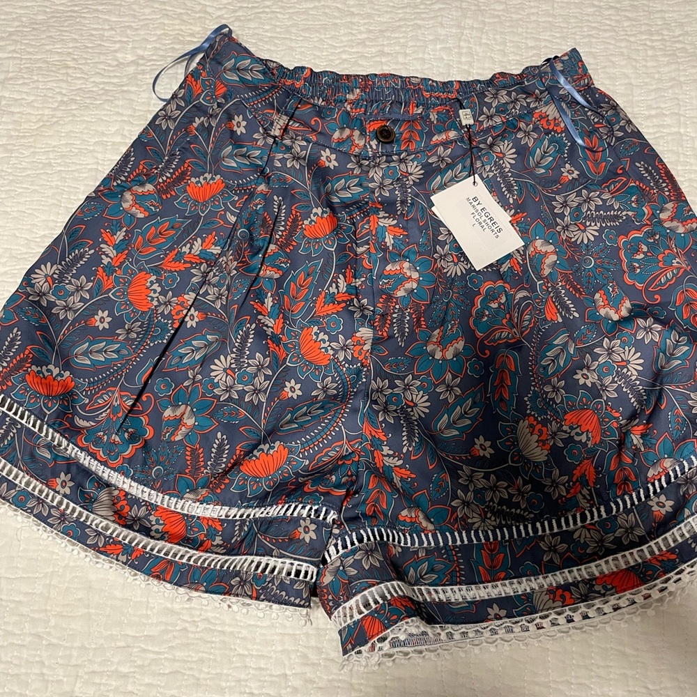 Blue and Red Bermudas with Intricate Design